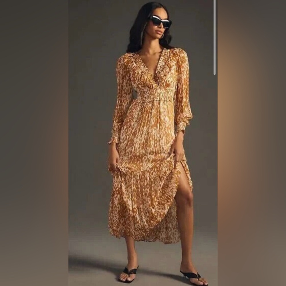 Anthropologie The Odetta Ruffled V-Neck Dress size S